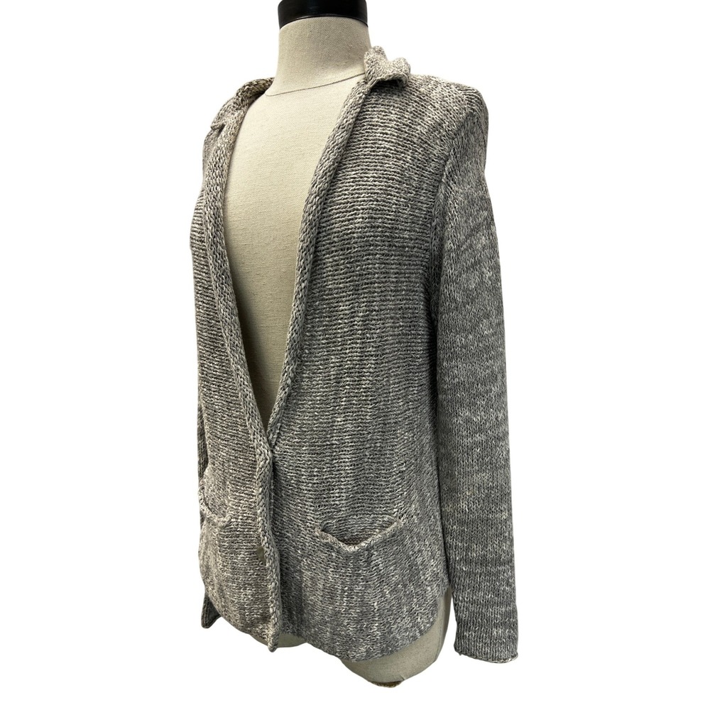 Eileen Fisher Cardigan Sweater Women S Grey Excellent Knit Cotton Blend Collared